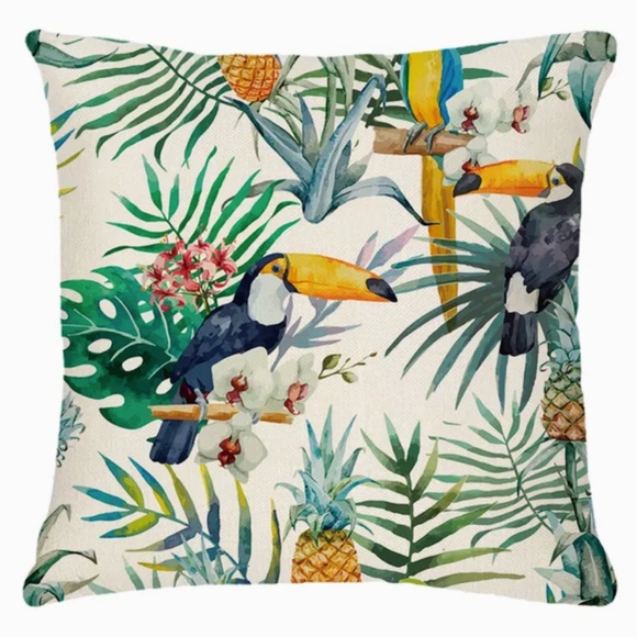 UNBRANDED Other - NEW FLORAL TROPICAL JUNGLE PALM TREES TOUCAN DECORATIVE LINEN PILLOW COVER 18"